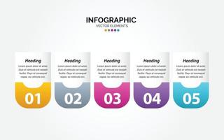 modelo de design de rótulo infográfico horizontal vetorial com ícones e 5 opções ou etapas. pode ser usado para diagrama de processo. apresentações. layout do fluxo de trabalho. bandeira. fluxograma. gráfico de informações vetor