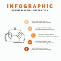 jogos. jogos. Móvel. entretenimento. modelo de infográficos de aplicativo para site e apresentação. ícone de linha cinza com ilustração vetorial de estilo infográfico laranja vetor