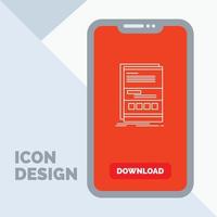 navegador. dinâmico. Internet. página. ícone de linha responsiva no celular para página de download vetor