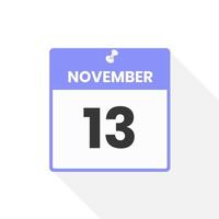 ícone de calendário de 13 de novembro. data, ilustração em vetor ícone do calendário do mês