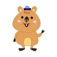 arte vetorial desenhada de mão kawaii bonito. sorrindo quokka australiano com isolado no fundo branco. ilustração em vetor de animais