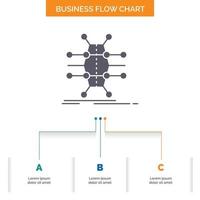 distribuição. grade. a infraestrutura. rede. design de fluxograma de negócios inteligente com 3 etapas. ícone de glifo para lugar de modelo de plano de fundo de apresentação para texto. vetor