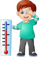 desenho animado garotinho com um termômetro vetor