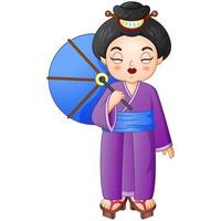 mulher japonesa vestindo quimono tradicional segurando um guarda-chuva vetor