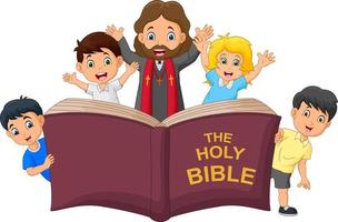desenho animado jesus cristo com crianças vetor