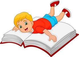 desenho animado garotinho com livro grande vetor
