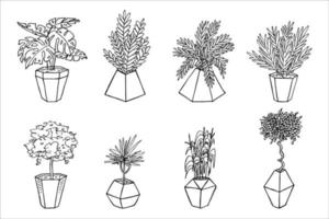 planta de casa desenhada de mão bonita em um clipart de pote. ilustração de plantas. conjunto de rabiscos em casa aconchegante vetor