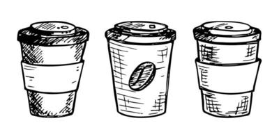 xícara fofa de ilustração de chá ou café. clipart de copo simples. conjunto de rabiscos em casa aconchegante vetor