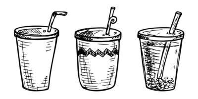 lindo copo de água, milkshake, suco ou refrigerante. ilustração de bebida. conjunto de clipart de coquetel simples vetor