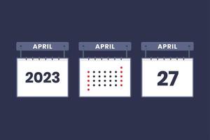 2023 design de calendário ícone de 27 de abril. Agenda de 27 de abril, compromisso, conceito de data importante. vetor