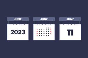 2023 calendário design ícone de 11 de junho. Agenda de 11 de junho, compromisso, conceito de data importante. vetor