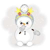 bonito boneco de neve de natal com estrelas na cabeça, ilustração vetorial vetor