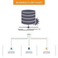 algoritmo. gráfico. dados. diagrama. design de fluxograma de negócios de fluxo com 3 etapas. ícone de glifo para lugar de modelo de plano de fundo de apresentação para texto. vetor