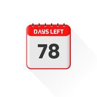 ícone de contagem regressiva 78 dias restantes para promoção de vendas. banner de vendas promocionais faltam 78 dias vetor