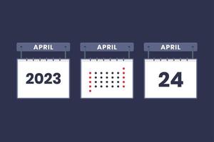 2023 calendário design ícone de 24 de abril. Agenda de 24 de abril, compromisso, conceito de data importante. vetor