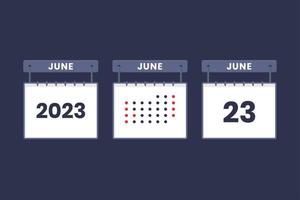 2023 calendário design ícone de 23 de junho. Agenda de 23 de junho, compromisso, conceito de data importante. vetor