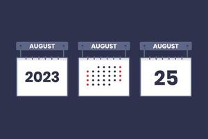 2023 design de calendário ícone de 25 de agosto. Agenda de 25 de agosto, compromisso, conceito de data importante. vetor