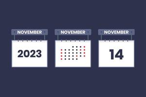 2023 design de calendário ícone de 14 de novembro. Agenda de 14 de novembro, compromisso, conceito de data importante. vetor