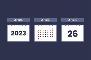 2023 design de calendário ícone de 26 de abril. Agenda de 26 de abril, compromisso, conceito de data importante. vetor