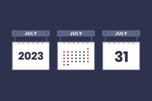 2023 design de calendário ícone de 31 de julho. Calendário de 31 de julho, compromisso, conceito de data importante. vetor