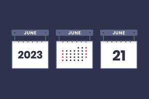 2023 calendário design ícone de 21 de junho. Agenda de 21 de junho, compromisso, conceito de data importante. vetor