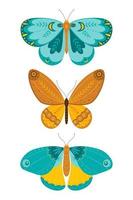 borboletas definidas no estilo de desenho à mão. uma variedade de borboletas em um fundo branco. ilustração vetorial vetor