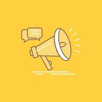 marketing. megafone. anúncio. promoção. ícone cheio de linha plana de promoção. botão de logotipo bonito sobre fundo amarelo para ui e ux. site ou aplicativo móvel vetor