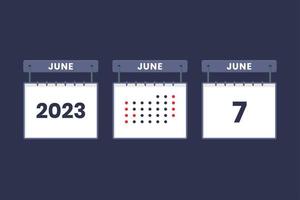 2023 design de calendário ícone de 7 de junho. 7 de junho calendário calendário, compromisso, conceito de data importante. vetor