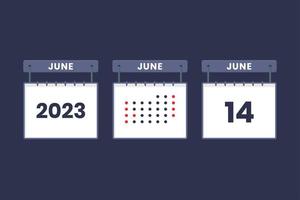 2023 design de calendário ícone de 14 de junho. Agenda de 14 de junho, compromisso, conceito de data importante. vetor