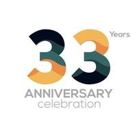 design de logotipo de 33º aniversário, modelo de vetor de ícone número 33. paletas de cores minimalistas