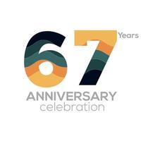 design de logotipo de 67º aniversário, modelo de vetor de ícone número 67. paletas de cores minimalistas
