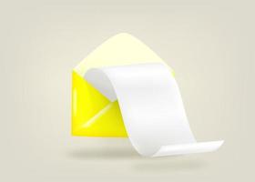 envelope de papel com folha branca. ilustração vetorial 3D vetor