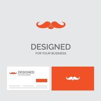 modelo de logotipo de negócios para bigode. hipster. moveleiro. macho. homens. cartões de visita laranja com modelo de logotipo da marca. vetor