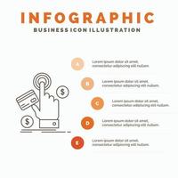 pc. clique. pagar. Forma de pagamento. modelo de infográficos da web para site e apresentação. ícone de linha cinza com ilustração vetorial de estilo infográfico laranja vetor