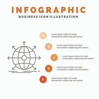 o negócio. global. internacional. rede. modelo de infográficos da web para site e apresentação. ícone de linha cinza com ilustração vetorial de estilo infográfico laranja vetor