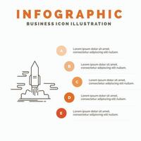 lançar. publicar. aplicativo. transporte. modelo de infográficos de espaço para site e apresentação. ícone de linha cinza com ilustração vetorial de estilo infográfico laranja vetor