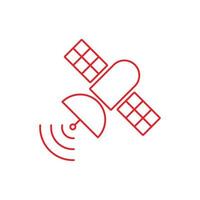 eps10 satélite artificial de vetor vermelho em órbita ao redor do ícone da terra isolado no fundo branco. transmita o esboço em um estilo moderno simples e moderno para o design do seu site, logotipo e aplicativo móvel