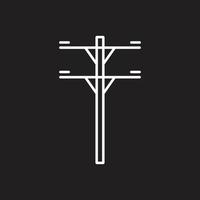 ícone de arte de linha de poste de energia de vetor branco eps10 isolado no fundo preto. símbolo de contorno de torre elétrica em um estilo moderno simples e moderno para o design do seu site, logotipo e aplicativo móvel