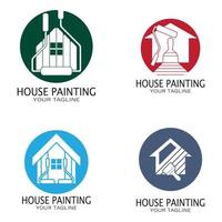 pintura de casa de ilustração de ícone de logotipo com uma mistura de pincéis e rolos para design de pintura de parede de casa, casa minimalista, pintura, interior, construção, negócios imobiliários, papel de parede, conceito vetorial vetor