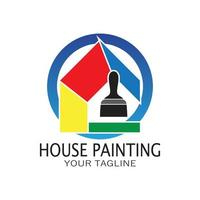 pintura de casa de ilustração de ícone de logotipo com uma mistura de pincéis e rolos para design de pintura de parede de casa, casa minimalista, pintura, interior, construção, negócios imobiliários, papel de parede, conceito vetorial vetor