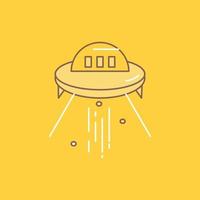 nave espacial. espaço. navio. foguete. ícone cheio de linha plana alienígena. botão de logotipo bonito sobre fundo amarelo para ui e ux. site ou aplicativo móvel vetor