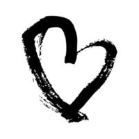 corações de pincel desenhados à mão. coração grunge doodle preto sobre fundo branco. símbolo de amor romântico. ilustração vetorial. vetor