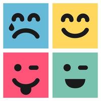 conjunto de quatro emoticons coloridos com rostos sorridentes e chorando. ícone emoji na praça. padrão de fundo liso. ilustração vetorial vetor