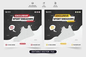 sapatos esportivos e design de modelo de venda de tênis com cores amarelas e vermelhas. Vetor de postagem de mídia social de venda de tênis exclusivo. modelo de negócios de calçados de moda esportiva para marketing digital.