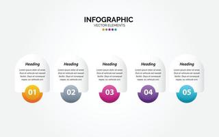 modelo de infográfico horizontal de negócios. design de linha fina com números 5 opções ou etapas. vetor