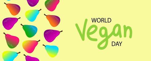 frutas suculentas brilhantes, conceito de dia vegetariano mundial. bandeira plana de vetor