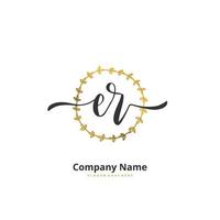 er caligrafia inicial e design de logotipo de assinatura com círculo. logotipo manuscrito de design bonito para moda, equipe, casamento, logotipo de luxo. vetor