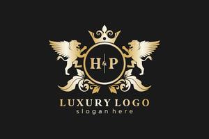 modelo inicial de logotipo de luxo real hp letter lion em arte vetorial para restaurante, realeza, boutique, café, hotel, heráldica, joias, moda e outras ilustrações vetoriais. vetor