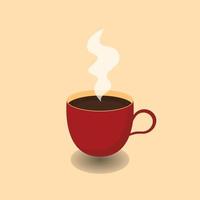 xícara de café quente com fumaça. estilo plano. design decorativo para cafeteria, cartazes, banners, cartões postais. ilustração vetorial vetor