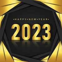 feliz ano novo texto dourado 2023 fundo de cartão de celebração vetor